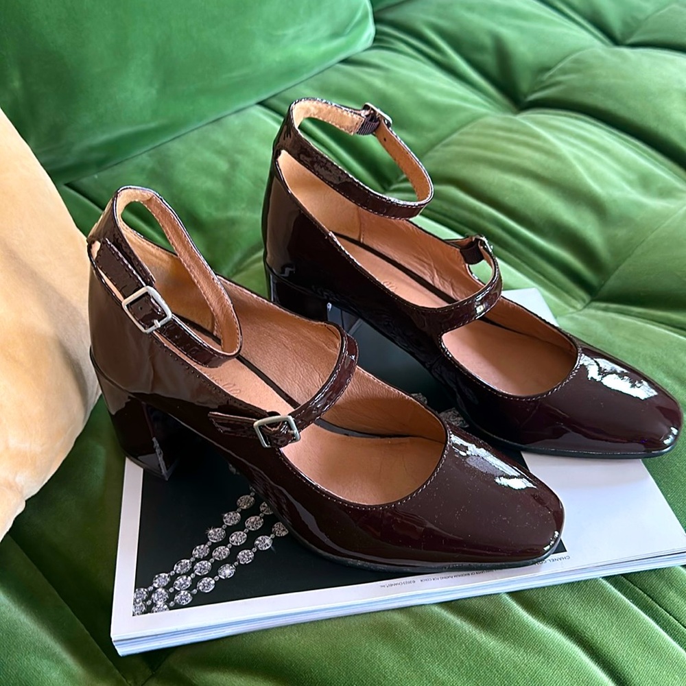Madewell The Maddy heeled Mary-Jane in patent leather dark Cabernet
